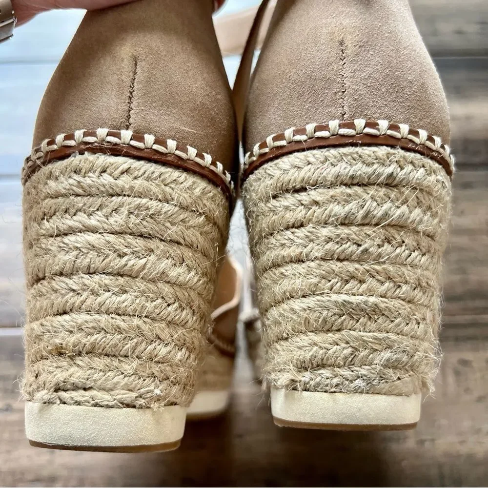 CROWN VINTAGE Daffodil Espadrille Platform Wedge Sandal Heel Tan Suede Size 10